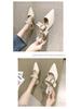 Women's 2025 Summer Korean Style Pointed Toe Closed Slippers with Belt Buckle & Chunky Heel