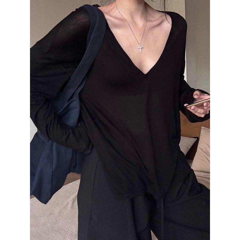 

Thorn Мини Свободная Блузка для Упражнений Женская Облегающая Тренировочная Майка Быстросохнущая V-образный вырез Йога Длинные Рукава Солнцезащитная Блузка Футболка Black M