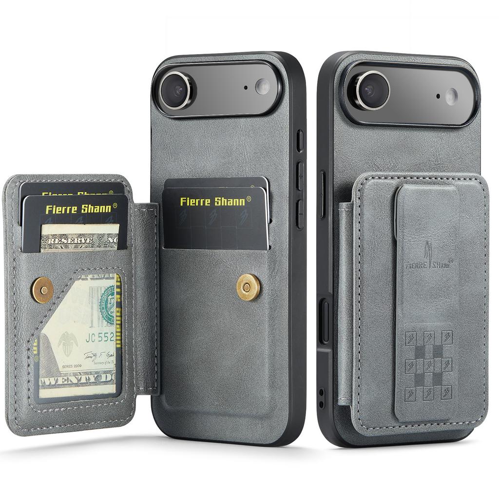 FIERRE SHANN 024 For iPhone Air Case Card Holder Kickstand Waxy Texture Leather + TPU Phone Cover