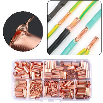 250Pcs/box Wire Ferrules Kit 7 Size Copper Crimp Connector Non Insulated Electrical Butt Terminal Assortment Kit