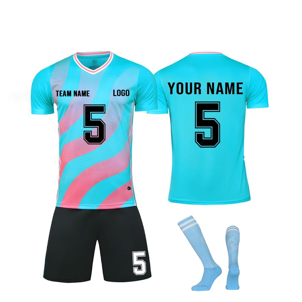 Men Soccer Jersey Set Short Sleeve Quick Dry Sports Uniform with Shorts and Socks for Training Match Teamwear