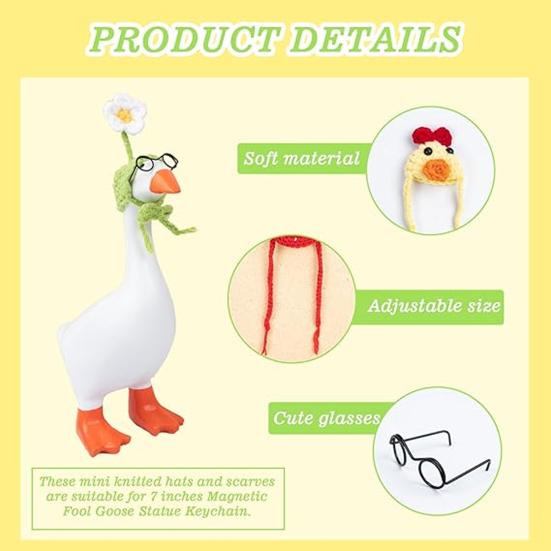 Mini Knitting Hats with Sunglasses Cute Mini Goose Outfits Soft Knit Hat Sunglasses Decorations for Magnetic Goose Statue Small Pets