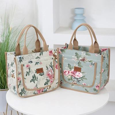 Floral Print Lunch Bag Large Capacity Handbag Thickened Thermal Insulation Bag Thermal Insulated Bag Women