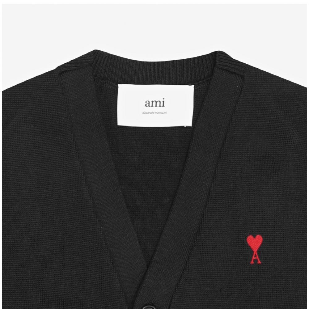 Ami Women S Small Heart Logo V Neck Cardigan Fkc374 001 009