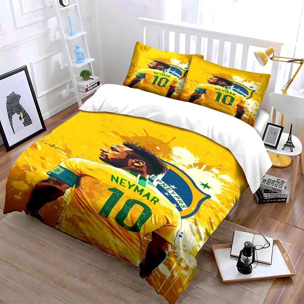 Ensemble de literie de football Neymar Jaune Parure de lit Housse de couette Taies d'oreiller Décoration de la maison (1 * Housse de couette 2 * Taies d'oreiller, sans couette)