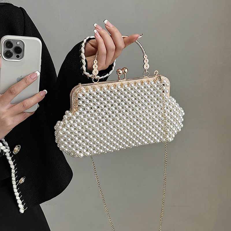 Luxury Pearl Bride Party Evening Clutch Bag Women Wedding Purses And Handbags Shell Small Shoulder Chain Bag White Sac A Main