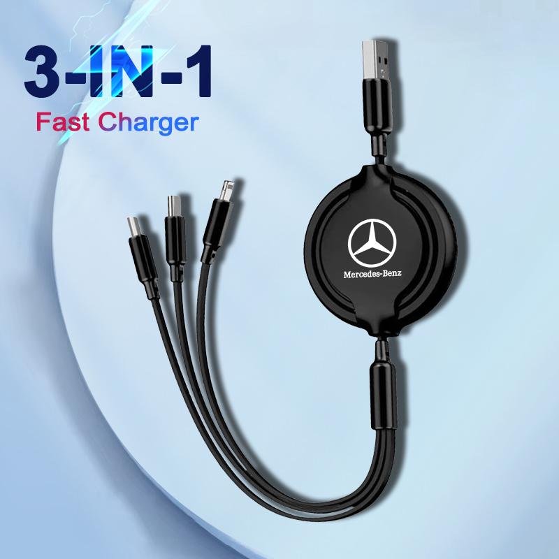 

GLC GLB Car 3 in 1 USB Cable Type C Micro USB Fast Charging Phones Cable For Mercedes Benz AMG A B E S Class W222 W204 W214 W16