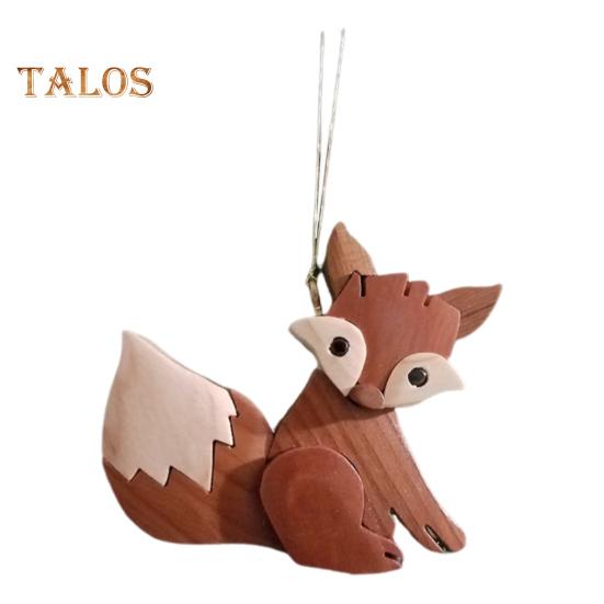 Weihnachtsschmuck in Tierform mit Umhängeband, Hirsch, Eule, Fuchs, handgeschnitzt, aus Holz, Weihnachtsbaum, Heimdekoration