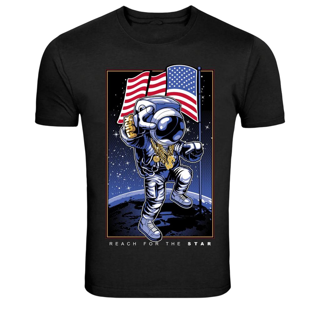Hip Hop Astronaut With USA Flag Space Graphic T-Shirt