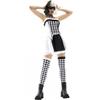 S-XL Cruella Black White Plaid Witch Clown Costume Halloween Circus Party Dress