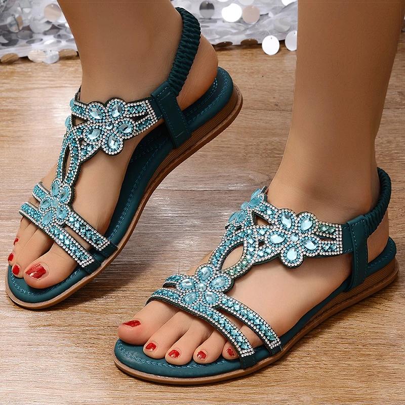 Women's Sandals Bling Bling Crystal Sandals Summer 2025 New Shoes For Women Low Heels Flat Sandalias Mujer Footwear Summer Shoes