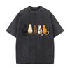 Vue Arrière Colorée Alignement de Chats Lavé Décoloré Vintage Manches Courtes Mode Polyvalent T-shirt Quotidien