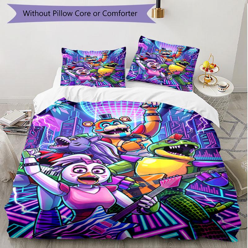 3-teiliges Bettbezug-Set (1 * Bettbezug + 2 * Kissenbezug, ohne Kern), Five Nights at Freddy's Druck Weiches Ganzjahres-Bettwäscheset, Heim-Schlafzimmer-Dekor Geschenk