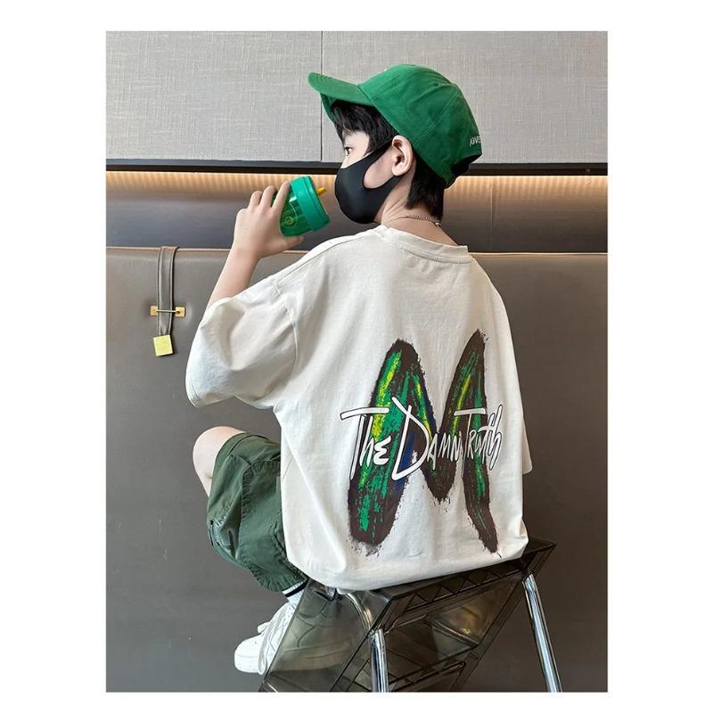 Teen Boys Clothing Set Summer Letter Short Sleeve T Shirt Pants Suit Kids Handsome Casual Outfit