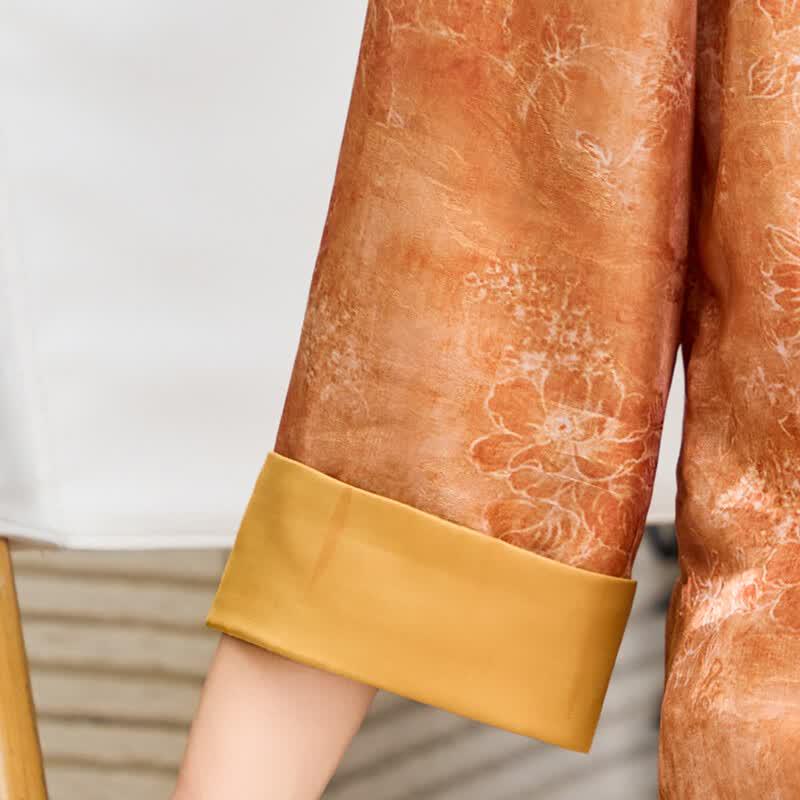Paster New Chinese Style Floral Top & Wide-Leg Pants Set for Mature Women