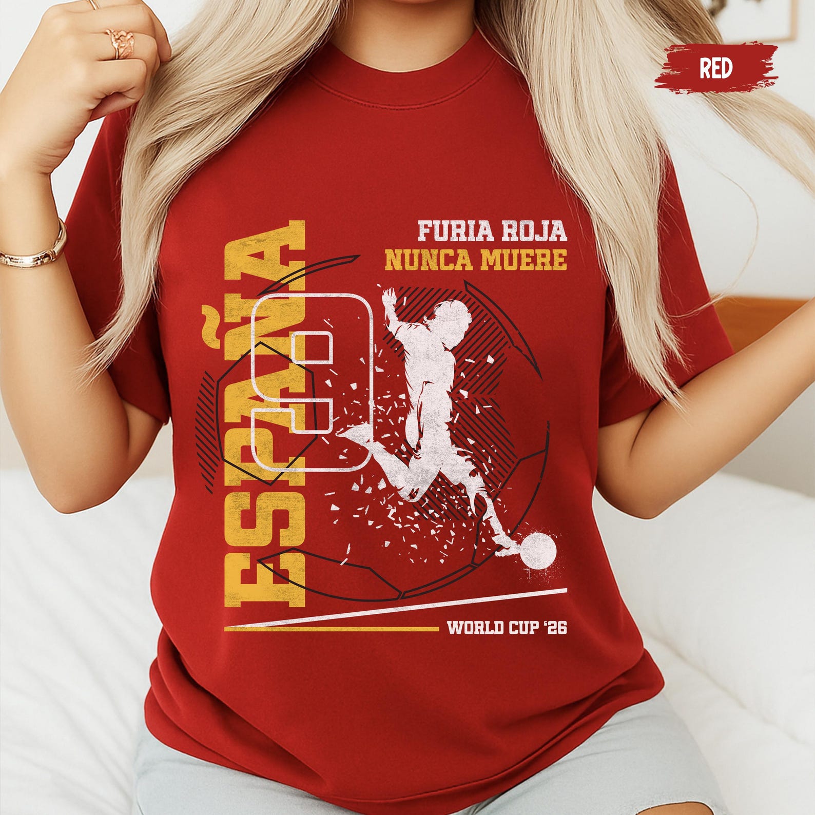 España Soccer Player Tee | Furia Roja Nunca Muere, World Cup 82 3XL