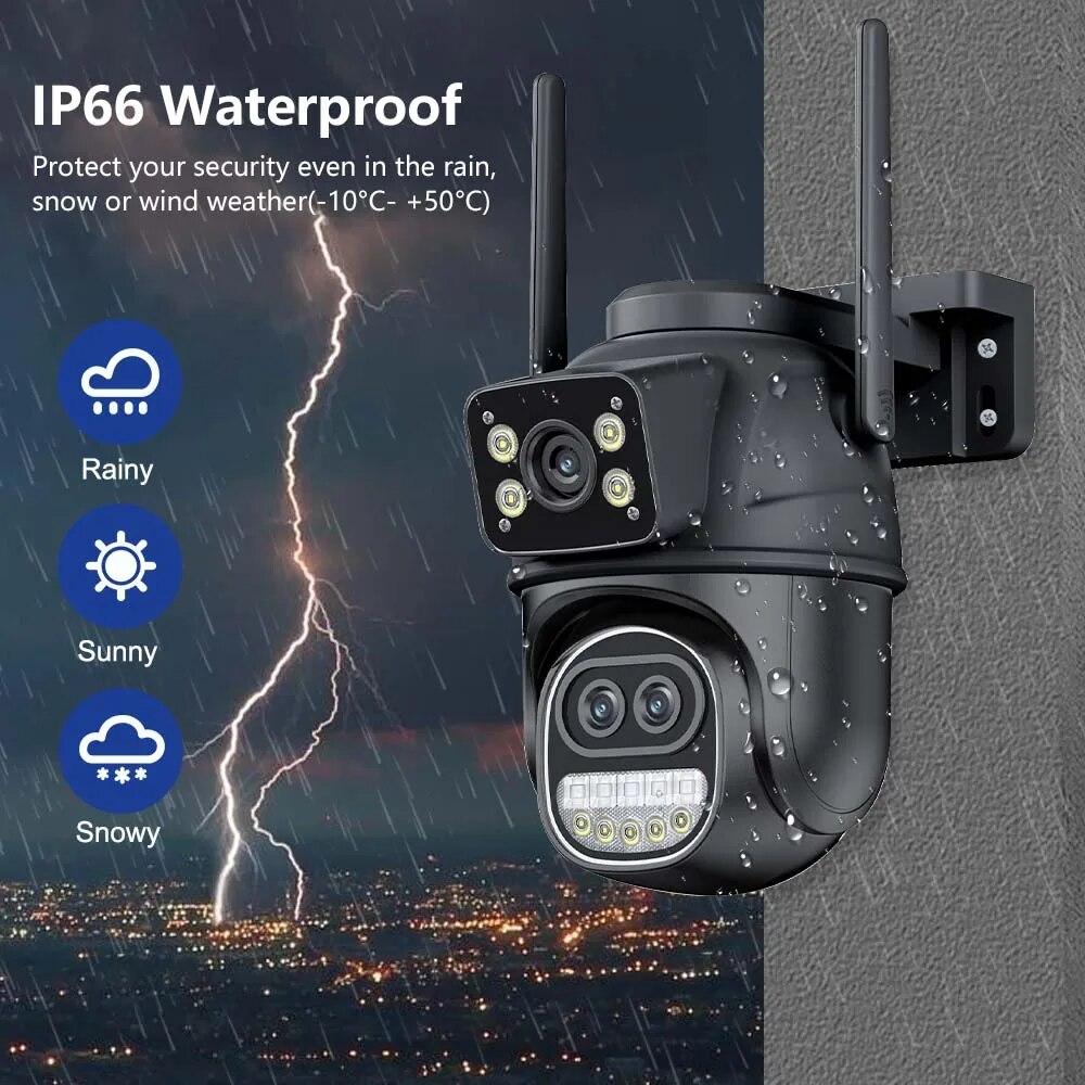 Neue EU 12MP 6K WiFi-Kamera für den Außenbereich, drei Objektive, Dual-Screens, 8-facher Zoom, CCTV-Mini-Videokamera, automatisches Tracking, Sicherheitsschutz, Überwachung, iCSee-App