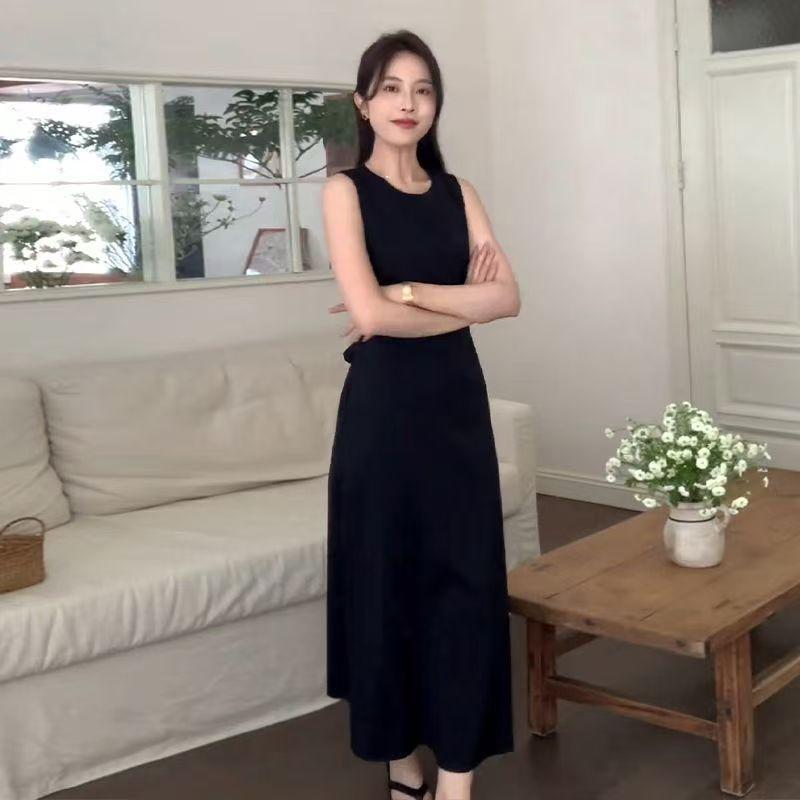 Local style black sleeveless vest dress children's summer new coffee break French temperament loose dress