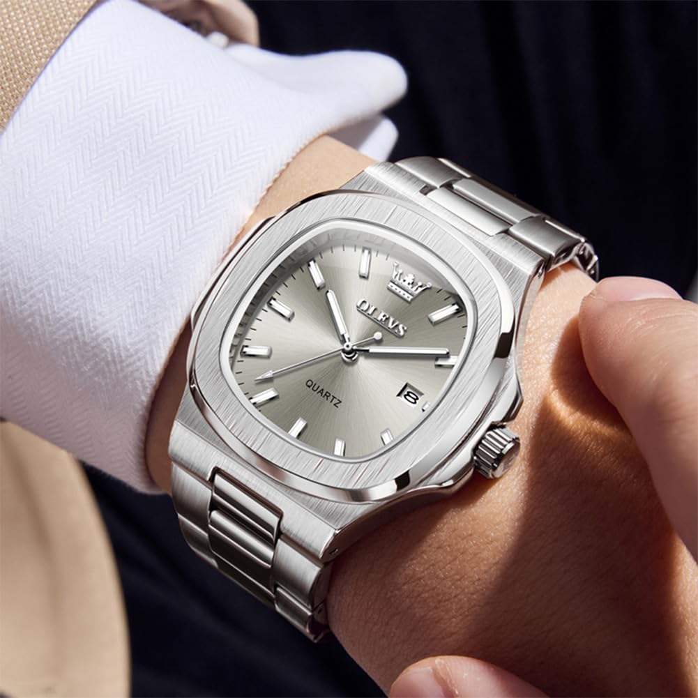 OLEVS Quartz Navy Stainless Date Stylish Gray Men's Watch, Design, Steel, Waterproof, Display, Calendar, Luminous, Popular, Brand,