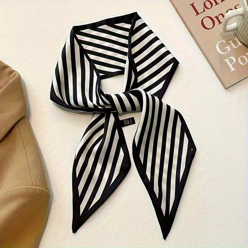 Black Printed Series Silk Scarf Hair Band Ribbon Tied-Up Hair Long Bow Vintage Satin Ribbon Neckerchief Hair Accessories