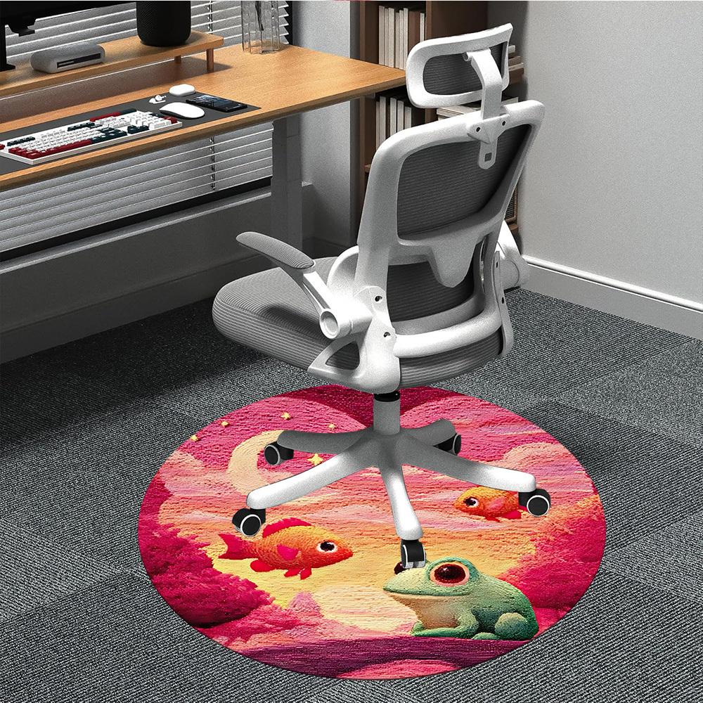 

1pc Frog Fish Office Round Area Rug, Indoor Mat Suitable ForOffice, Under Office Chairs Bedroom Living Room Home Decor, Room Deco, D061 80cm by 80cm