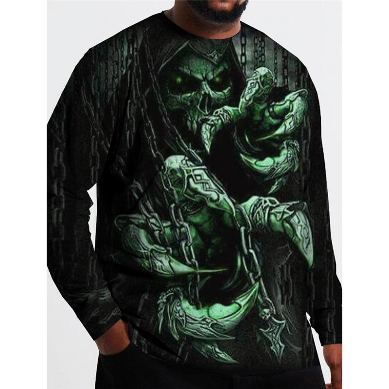 

3D-печатный костюм черепа-когтя на Хэллоуин с длинным рукавом, осенний мужской круглый вырез, повседневный длинный рукав, свободный пуловер, модные топы 6XL