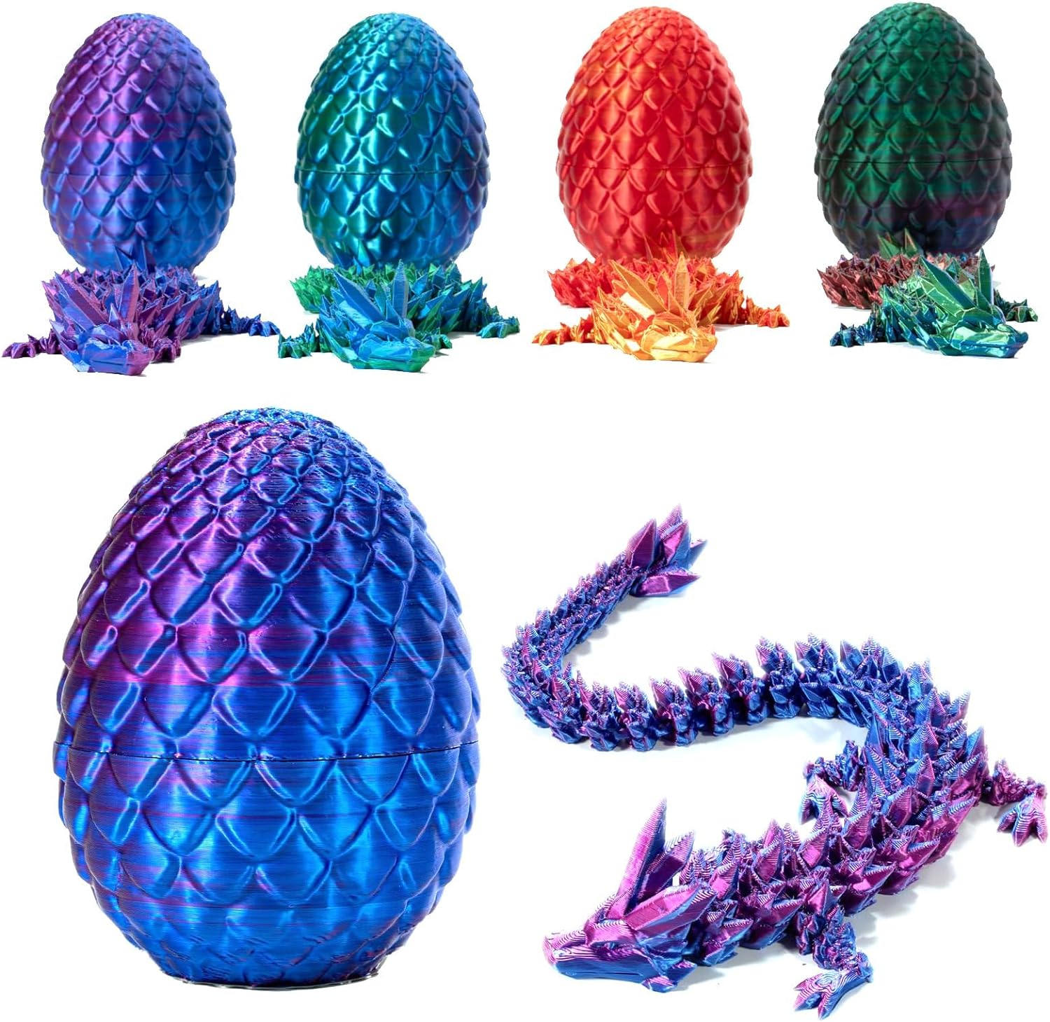 2 Pezzi Uovo Di Drago Stampato In 3D – Drago Snodabile In PLA Color Cangiante 22 Cm