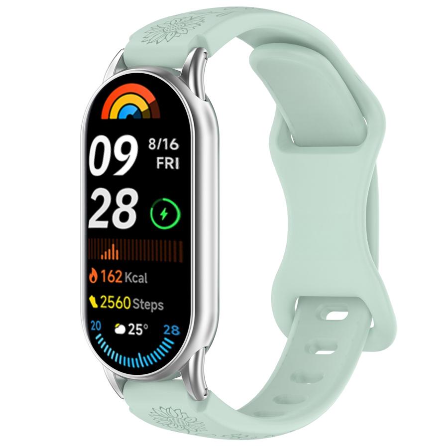 For Xiaomi Band 10 9 8 Silicone Watch Strap 3D Carving Flowers Smart Watchband Replacement Bracelet for Xiaomi Miband 8 9 NFC Strap Engraved Bracelet