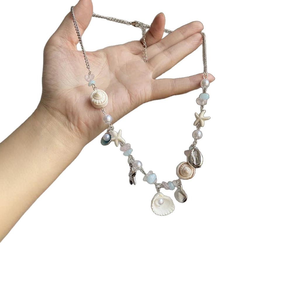 Summer Seaside Dopamine Starfish Shell Pendant Female 2025 Vacation Wind Sweet Skirt Collarbone Chain