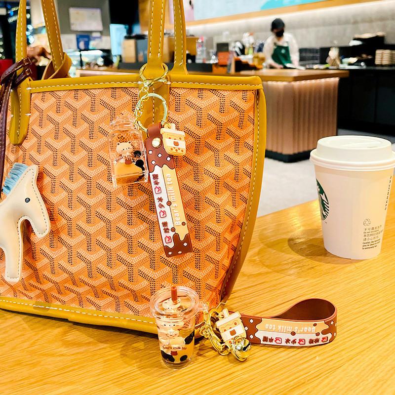 Bear Milk Floating Tea Keychain Stylish Acrylic Accessory Ideal For Gifts Promotional