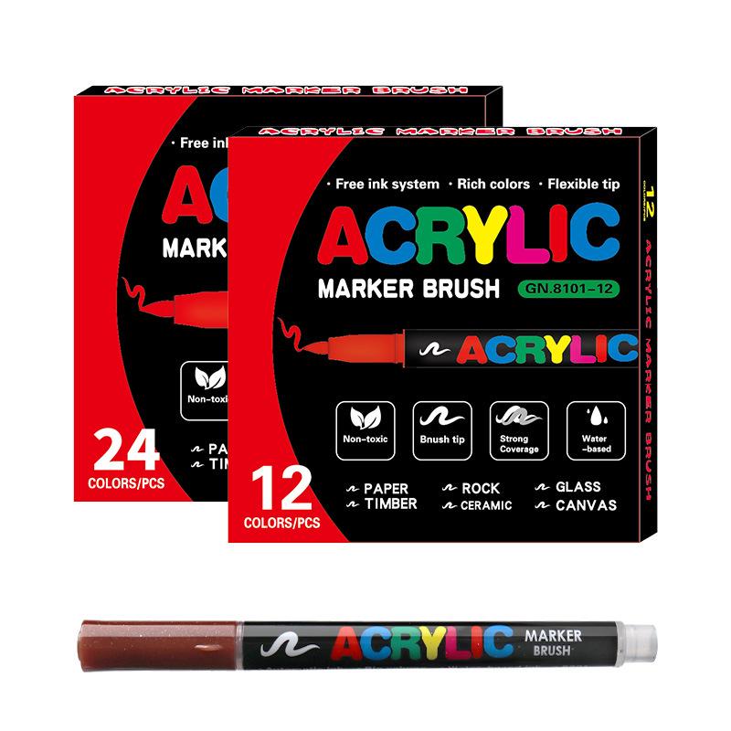 8101 Akrylové popisovače s měkkým hrotem - 12/24 barev pro studentské umění, DIY a graffiti projekty