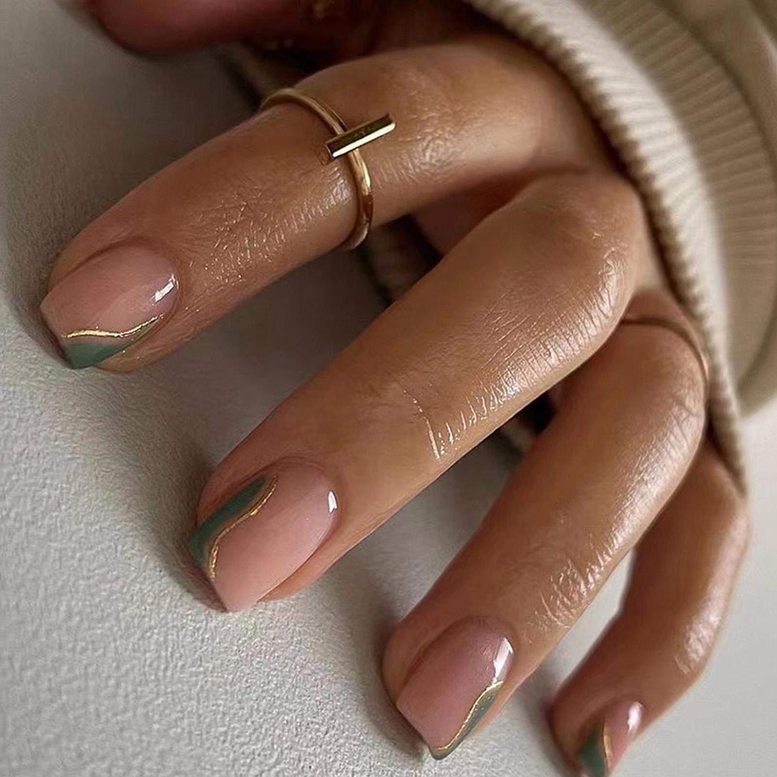 

24 шт. Короткие квадратные накладные ногти с завитком, искусственные ногти, французский кончик, наклейки для ногтей, глянцевые накладные ногти для женщин и девушек