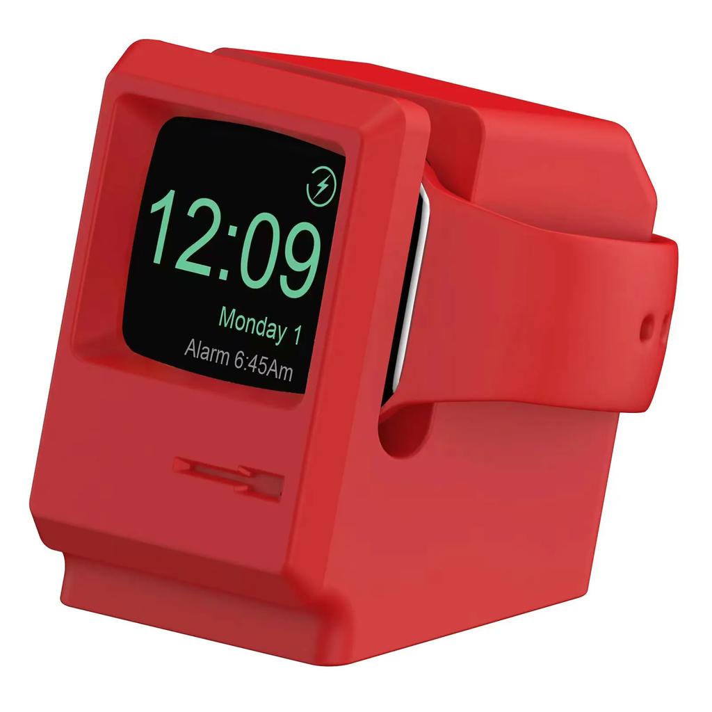 Schreibtischhalter für Apple Watch Ladegerät Ständer Retro-Computermuster Ladestation für iWatch 10 9 8 7 6 5 4 3 2 SE Silikon-Dock
