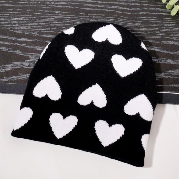Winter Teen Beanies Hat Elastic Windproof Heart Pattern Hat Ear Protector Hat Adult Winter Cycling Skiing Accessories