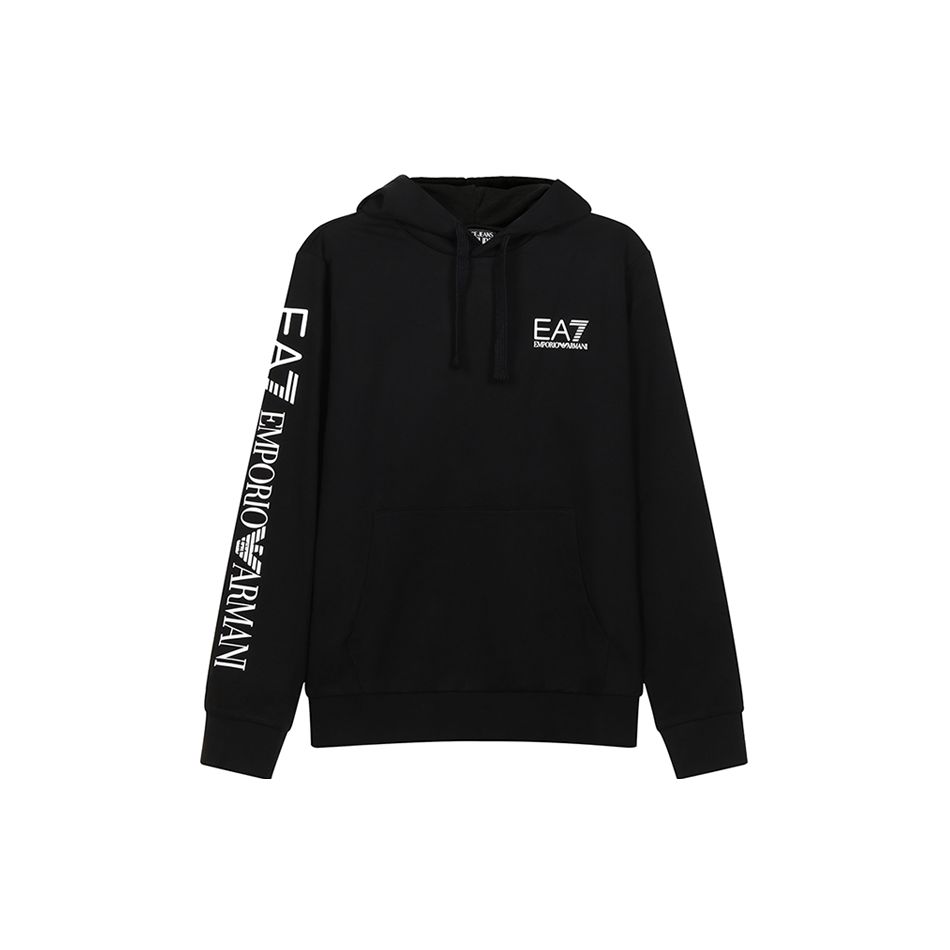 Emporio Armani EA7 Side Sleeve Letter Print Long Sleeve Hooded Sweatshirt Men sweatshirt Black 8NPM18-PJ05Z-0203 L