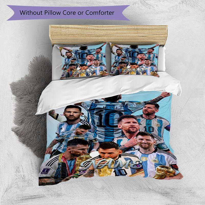Messi World Cup Champion Personalized Name Bedding Set,Cozy Bed Linen for Teen Boys Bedroom Decoration,Perfect Birthday Gift,Washable Duvet Cover with