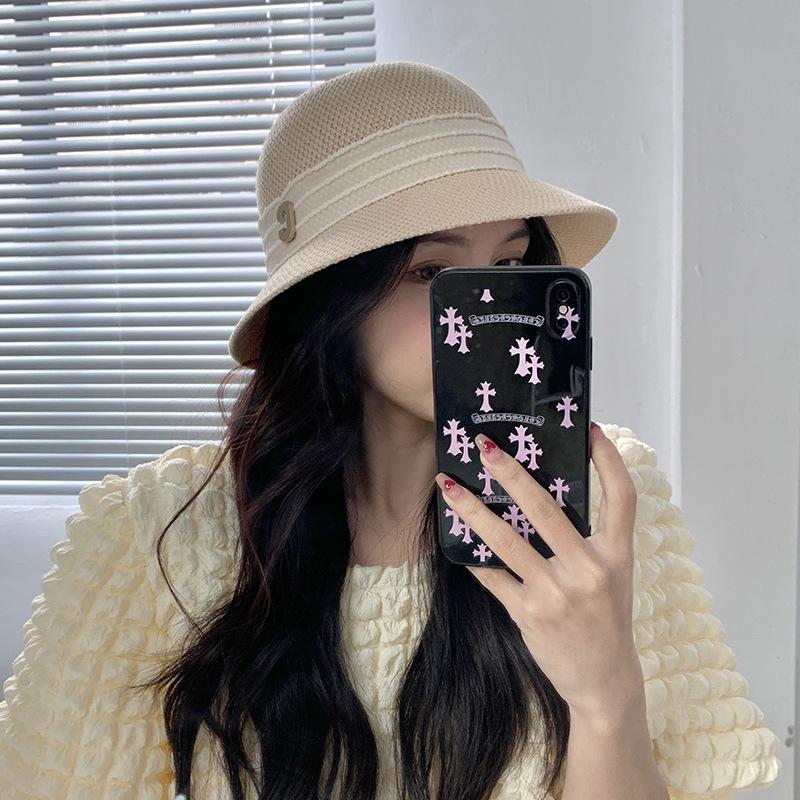 Letter C decoration with dome spring and summer travel sunshade sunscreen hat children's casual washbasin hat