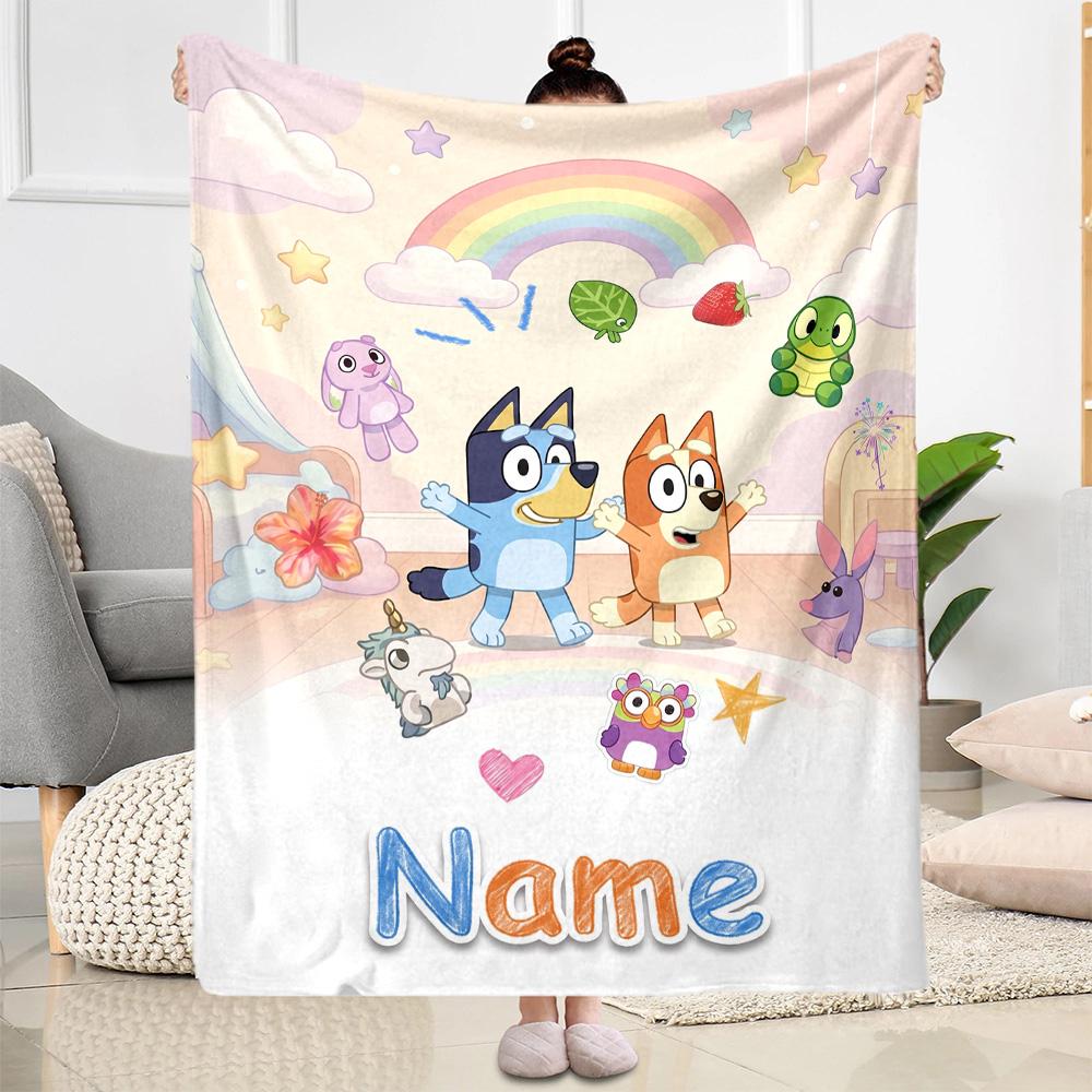 Bluey's Bubble Adventure Customize Text Blanket Cozy Customizable Blanket Durable Comfort for Office Picnics Office Chair Livingroom