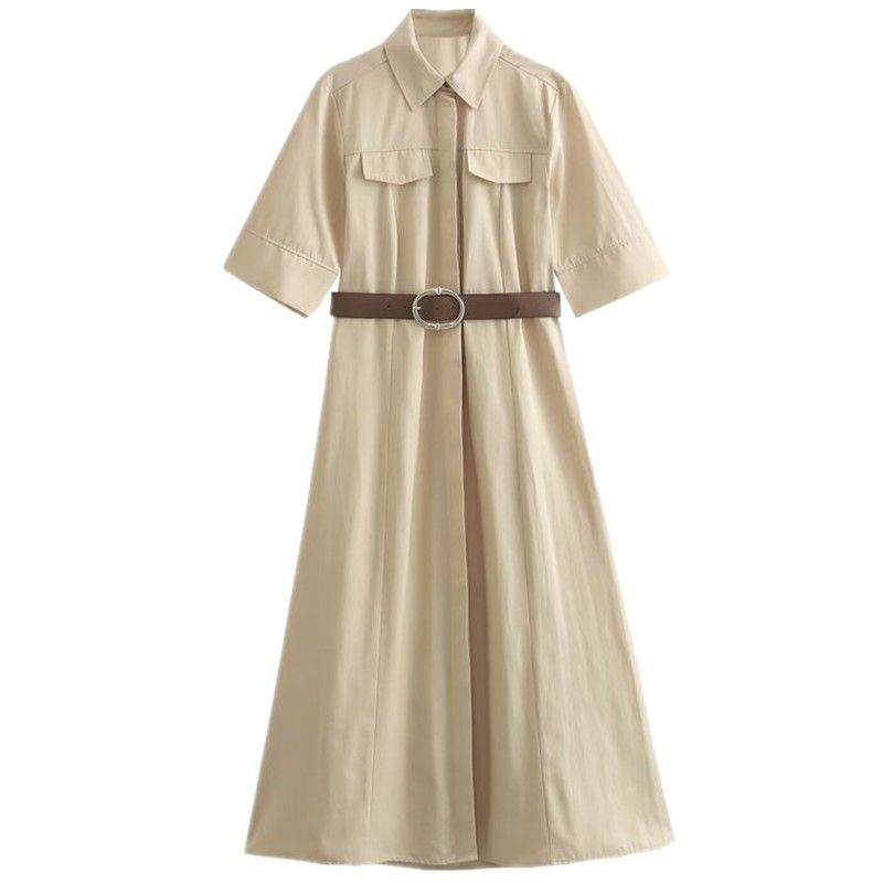 

Fashion Style 2024 Summer New Arrival Women s Clothing Elegant with Belt Shirt Style Dress 1971054 721 Beige L