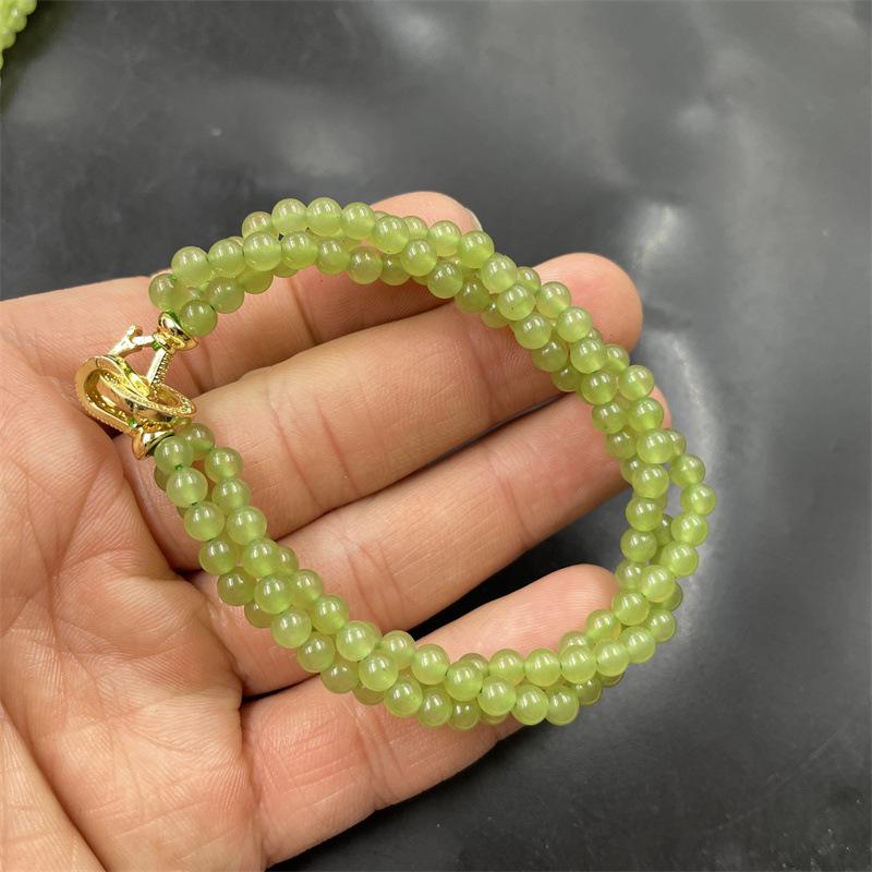 Exquisite Light Green Jade Bead Necklace and Bracelet Set браслета