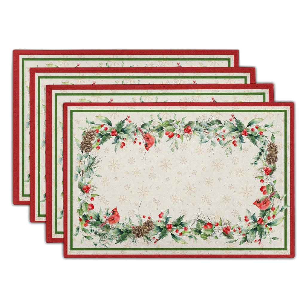 Watercolor Floral Placemats Set of 4 Blue Yellow Poppy Flowers Washable Non-Slip Heat Resistant 12×18 Inch Spring Summer Seasonal Linen Fabric Table M