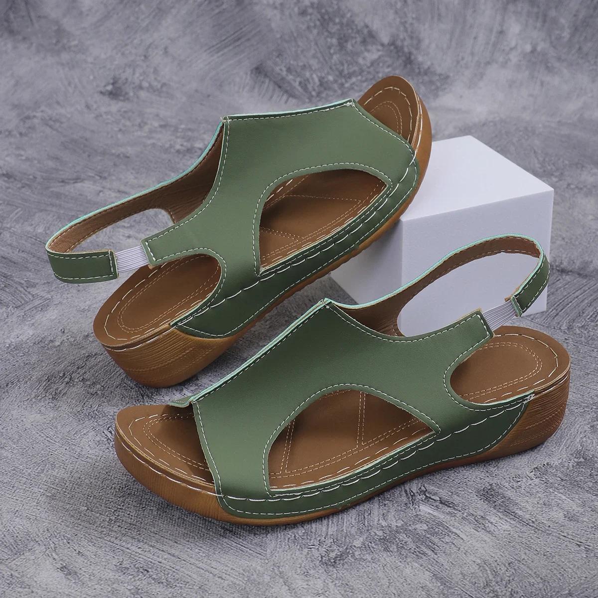 

Летние женские босоножки на танкетке с открытым носком, новая модная нескользящая женская обувь, повседневная обувь на платформе, Sandalias Mujer, большие размеры 43