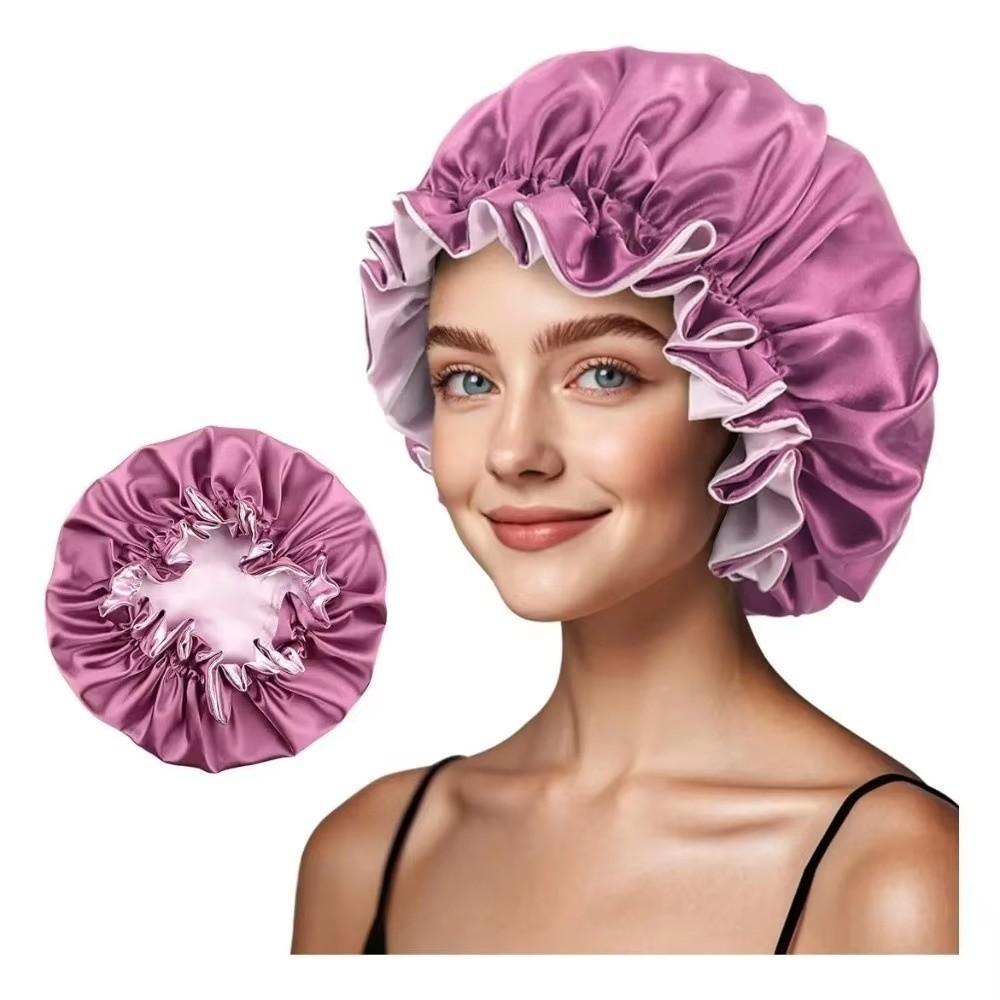 Double Layer Shower Caps Reversible Wear Bath Hair Cap Soft Cosmetic Cap  Makeup Tool
