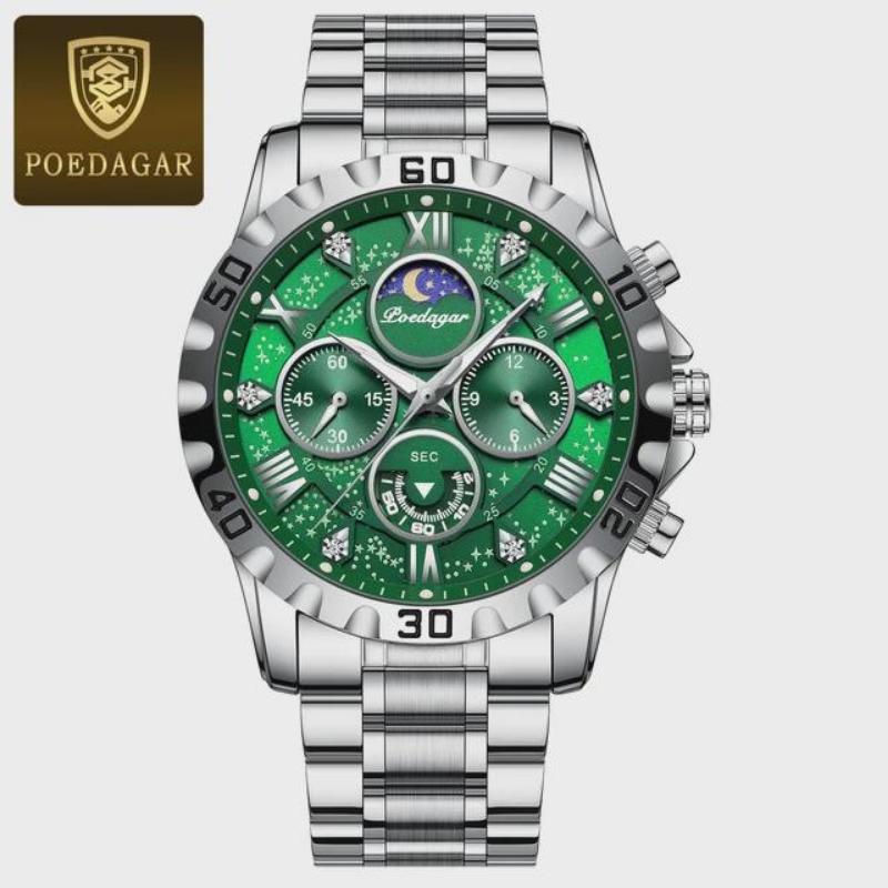 POEDAGAR Luxury Watch for Man Quartz Sports Men Watch Waterproof Luminous Stainless Steel Chronograph Watches