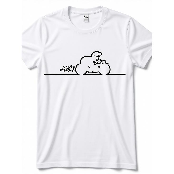 Men's white short sleeve t-shirt with funny cartoon graphic, crew neck, relaxed fit, soft cotton feel, ideal for casual daily wear and street style