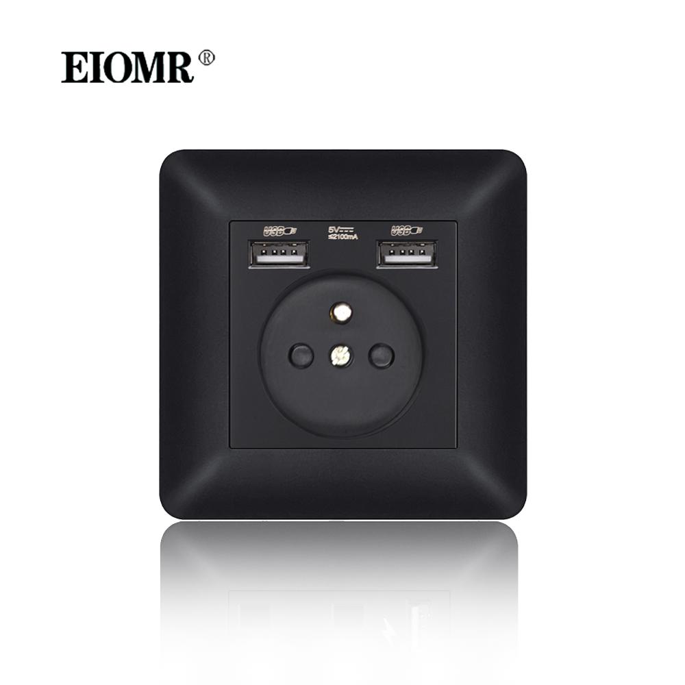 EIOMR France Standards Grounded Wall Socket 16A 250V with USB and Type-C Port Quality Curved Flame Retardant Panel Power Socket
