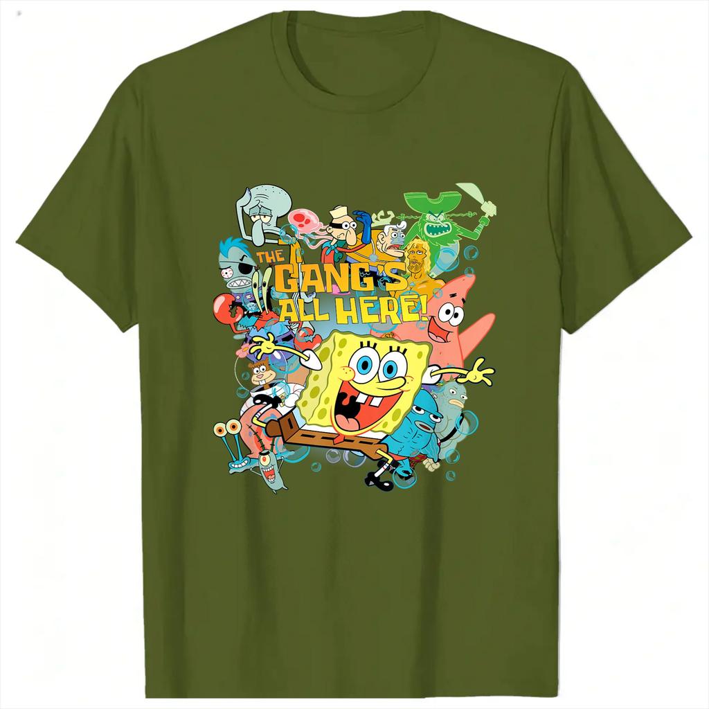 Spongebobs The Gangs All Here T Shirt Unisexs Vintage Pure Cotton T Shirts Summer O Neck Fashion Tee Shirt Oversized Clothes