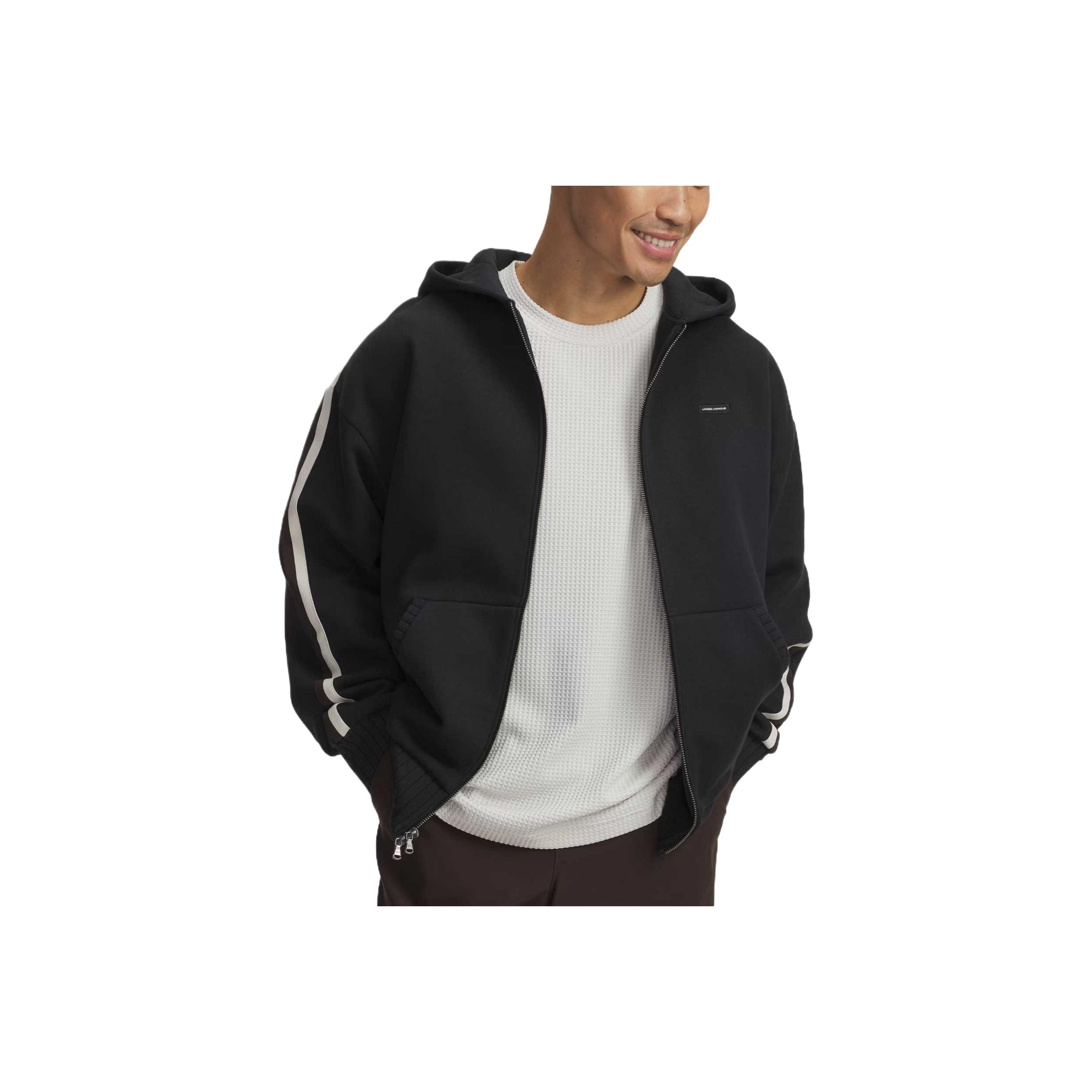Under Armour Icon Heavyweight Rib Fleece Zip Drop Shoulder Loose Sweatshirt Men Black 6003937-001 XL