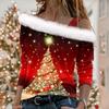 Women's Off Shoulder Furry Trim Long Sleeve T-Shirt Christmas Glitter Star 3D Print Elegant Winter Casual Top