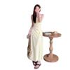 Yellow suspender dress women's summer new French waist design seaside vacation floral long skirt
